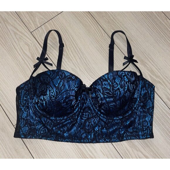 Fredericks of Hollywood Lace Balconette Longline Bra UW Womens S Small Blue - Picture 2 of 8